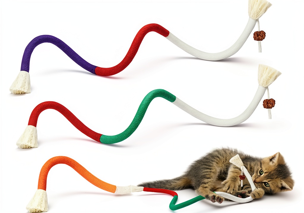Potaroma Catnip Chew Toys Natural Rope Teething Kittens being chewed by orange tabby cat