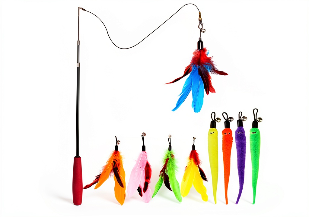 'MeoHui Cat Wand Toy in use with a playful cat'