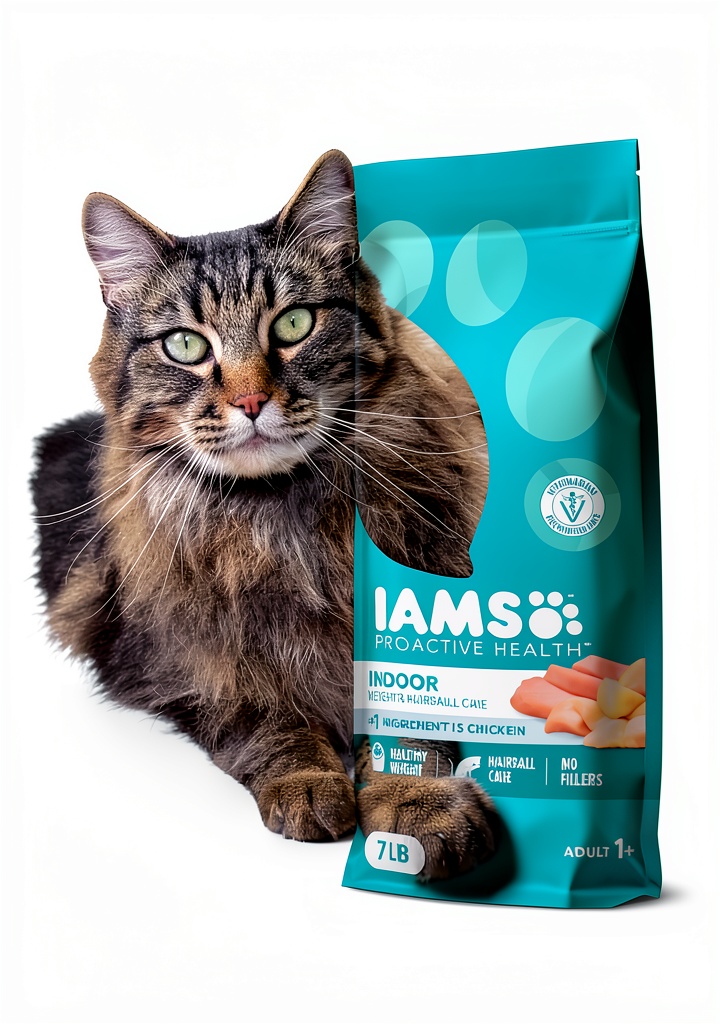 Installing IAMS Proactive Health Indoor Cat Food Hairball Control on a kitchen counter