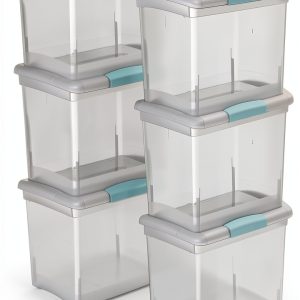 Sterilite Clear Storage Box 6 Pack Large Weathertight Plastic Latch-0