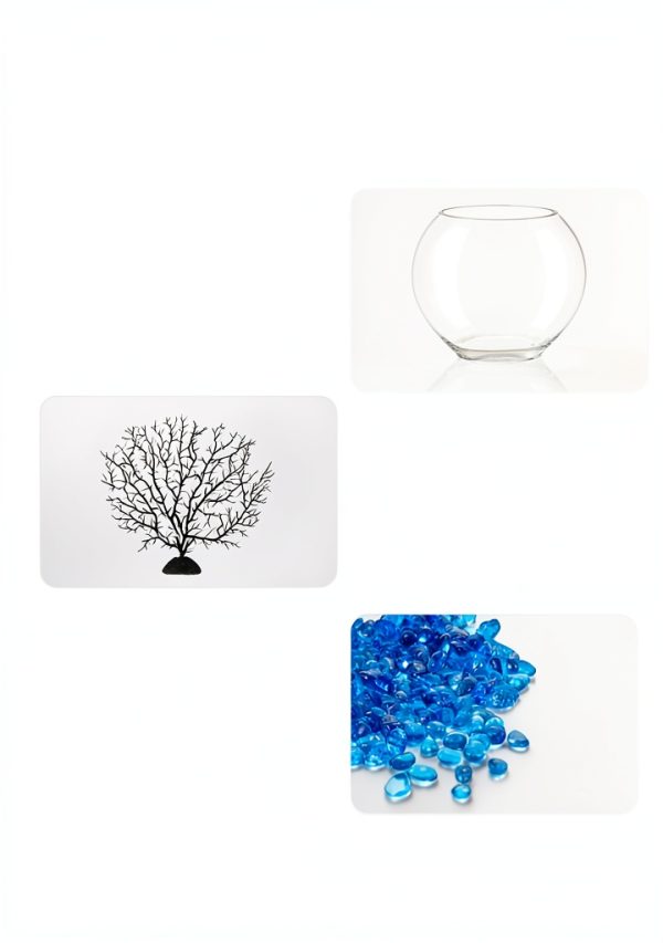 hygger Mini Glass Oblate Fish Bowl Kit, Small Fish Tank Comes with Blue Aquarium Decor Stones and Plastic Fan Branch Tree Ornament-1
