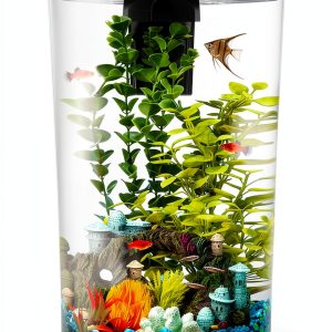 Koller Products Plastic 6-Gallon AquaView 360 Aquarium Kit for Tropical Fish, Betta Fish with LED Lighting and Power Filter Clear, 4-Piece Set-0