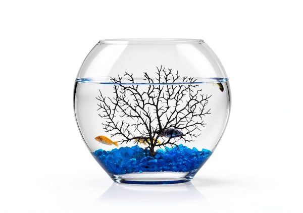 hygger Mini Glass Oblate Fish Bowl Kit, Small Fish Tank Comes with Blue Aquarium Decor Stones and Plastic Fan Branch Tree Ornament-5