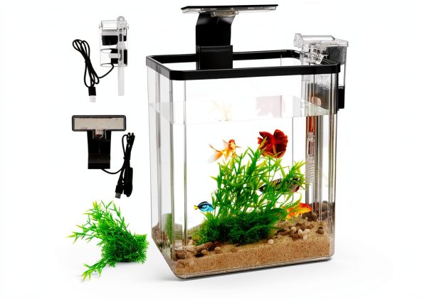 1.5 Gallon Aquarium Starter Kit Wagrvuy Plastic Tank with Quiet Pump-0