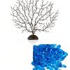 hygger Mini Glass Oblate Fish Bowl Kit, Small Fish Tank Comes with Blue Aquarium Decor Stones and Plastic Fan Branch Tree Ornament-2