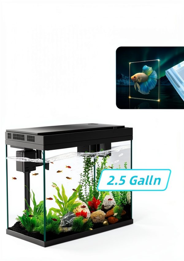 BarkBuddy Fish Tank 2.5 Gallon Aquarium Kit 3‑in‑1 Pump 7‑Color LED-2