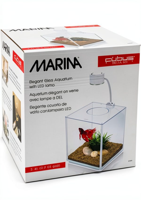 Marina Cubus Glass Betta Kit 0.9 Gallon Aquarium with LED Light-1