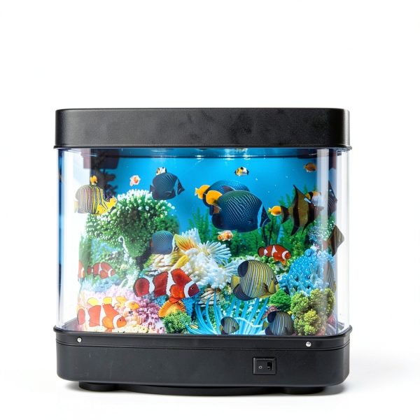 Fake Fish Tank with Moving Fish, Decorative Aquarium Lamp, Artificial Tropical Marine Tank, LED Mood Light Office Table Light, Fun Gifts-2