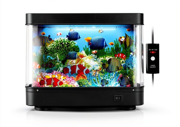 Fake Fish Tank with Moving Fish, Decorative Aquarium Lamp, Artificial Tropical Marine Tank, LED Mood Light Office Table Light, Fun Gifts-0